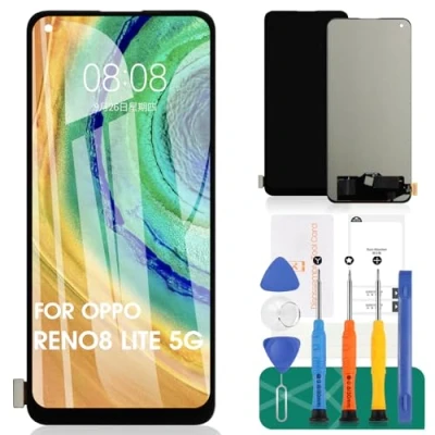 Immagine di schermo TFT per OPPO Reno8 Lite 5G LCD Display Sostituzione dello Reno 8 Touch CPH2343 Digitalizzatore senza cornice (nero, nessun riconoscimento delle impronte