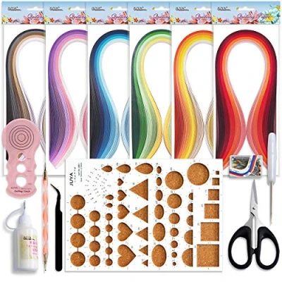 Immagine di JUYA Paper Quilling kit con 30 colori 600 strisce e 8 strumenti(Strumenti rosa, larghezza 3mm Contiene colla)