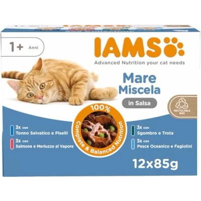 Immagine di IAMS Bustine di cibo umido per gatti Advanced Nutrition della Land e Sea Collection in salsa età superiore a 1 anno