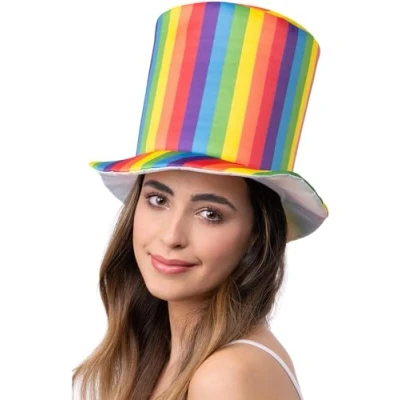 Immagine di Smiffys Cappello a cilindro deluxe righe orgoglio arcobaleno