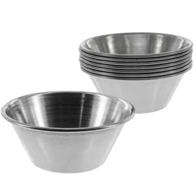 Immagine di 8 ciotole piccole in Acciaio INOX, impilabili/in metallo, per snack, salse, dessert., argento, pcs Ø 6 cm