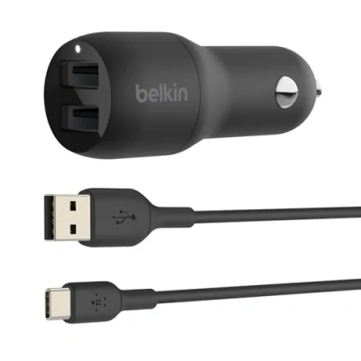 Immagine di Belkin Boost Charge Dual USB Caricabatterie Rapido per Auto 12W + C Cavo Nero