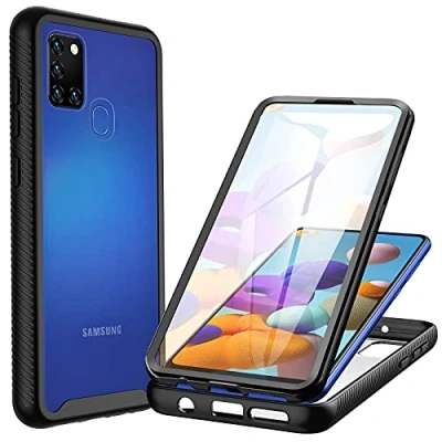 Immagine di CENHUFO Cover Samsung A21s, Custodia A21s Antiurto 360 Gradi con Protezione Schermo Integrata Rugged Trasparente Case Doppia Faccia Bumper Fronte Retro per Galaxy Nero
