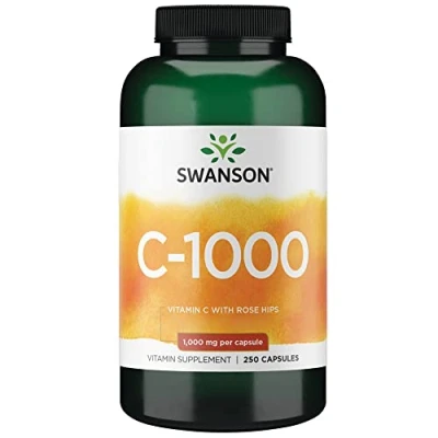Immagine di Swanson, C 1000, Vitamina (Acido Ascorbico), 1000 mg, con Rosa Canina, 250 Capsule, Altamente Dosato, Testato in Laboratorio, Senza Soia, Glutine, Non OGM
