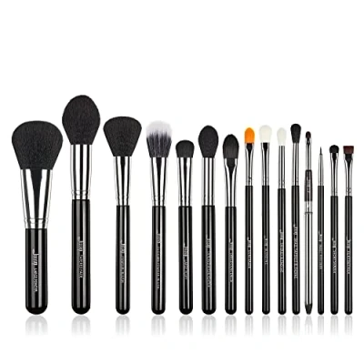 Immagine di Jessup Set di pennelli trucco Viso Occhi Bellezza Cosmetici Polvere Fondotinta Ombretto Miscelazione Arrossire Correttore Evidenziare Eyeliner Labbro 15 pezzi Argento Nero T092