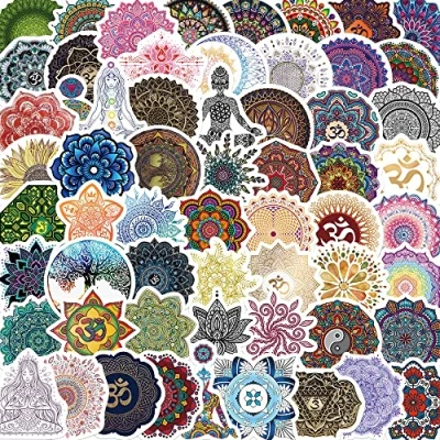 Immagine di Bric dodo 50 adesivi mandala, bottiglie d&#039;acqua, computer portatile, chitarra, skateboard, computer, valigia, bicicletta, in vinile, impermeabili, estetici, bambini, adulti