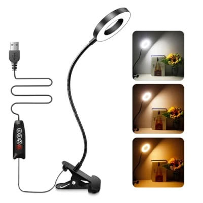 Immagine di Akynite Lampada da Lettura Libro Letto con Pinza, 48 LEDs, 3 Colore 10 Intensità Variabile, Flessibile Tattoo/Manicure, Dimmerabile USB Nera Clip per Scrivania/PC/Lavoro