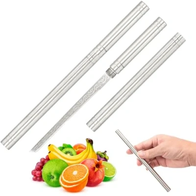 Immagine di 2 coltelli multiuso portatili da frutta con fodero, mini in acciaio inox per campeggio, picnic, piccoli affilati sbucciare e verdura pomodoro patate utensili