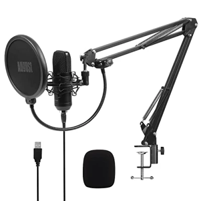 Immagine di August Microfono con Braccio USB Condensatore Unidirezionale REC100 Kit Professionale Cardioide per PC e Mac, Voce Podcast Streaming Gaming Youtube Twitch ASMR Videoconferenza Zoom Home Studio