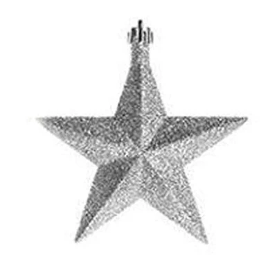 Immagine di Confezione da 6 stelle glitterate 3D appendere per albero di Natale, 10 cm, luccicanti in oro rosso o argento (argento)