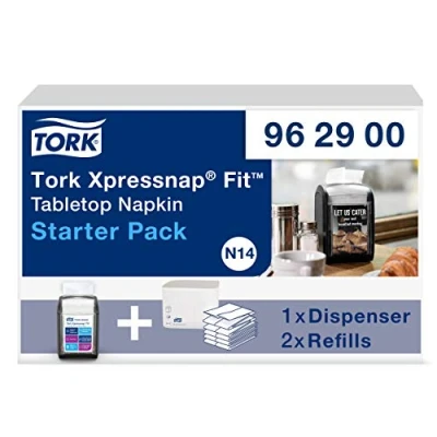 Immagine di Tork Xpressnap Fit Distributore di tovaglioli da Tavolo Starter Pack 962900 N14 + Ricariche (2 x 120 fogli)
