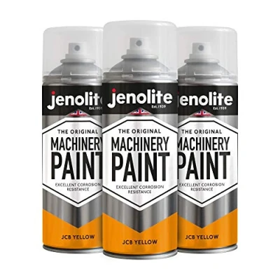 Immagine di JENOLITE Vernice spray per macchine e tosaerba, colore giallo JCB aerosol multi superficie Resistente alla corrosione una finitura di lunga durata 3 x 400 ml