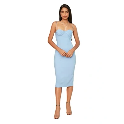 Immagine di Trendyol Abito Midi Aderente Regolare Vestito, Blu, 70 Donna