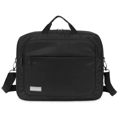 Immagine di Atlantis Borsa notebook 15.6&quot; pollici a tracolla modello KL12, imbottitura interna, vano porta documenti, tasca esterna per accessori, fascia aggancio Trolley Cinghia tracolla, colore nero.
