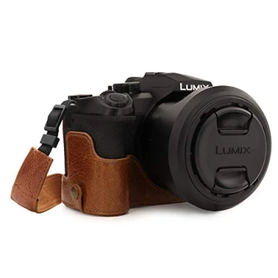 Immagine di MegaGear MG1682 Ever Ready Mezza custodia in vera pelle, compatibile con Leica V Lux 5, Panasonic Lumix DC FZ1000 II, colore: Marrone