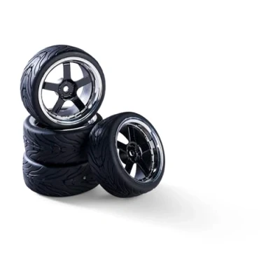 Immagine di Carson 500900190 1:10 set di ruote (4) design a 5 raggi nero/cromo accessori per modellismo, pezzi ricambio, tuning, pneumatici, pneumatici