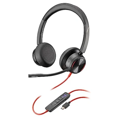Immagine di Poly Blackwire 8225, Cuffia Cablata con Connessione USB A e C, Cuscinetti in Similpelle, Riduzione del Rumore dell&#039;Eco, Comandi sul Cavo, Compatibile Windows 10 macOS, Nero