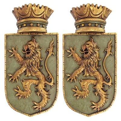 Immagine di Design Toscano EU91040 Sculture da Parete Scudo Leone Rampante Medievale Confezione Due, Multicolore, 6.5x18x37 cm