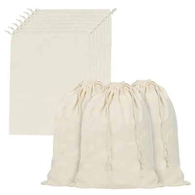Immagine di BELLE VOUS Sacchetti Cotone Mussola con Coulisse (Set da 10 Shopper Cotone) di per Alimenti L30 x A40 cm Tessuto Vegetale Riutilizzabili, Biodegradabile ed Ecologici