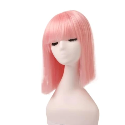 Immagine di Prettyland Event signore bob frangia dritta parrucca media lunghezza corta dritto resistente al calore per lo spettacolo di carnevale rosa