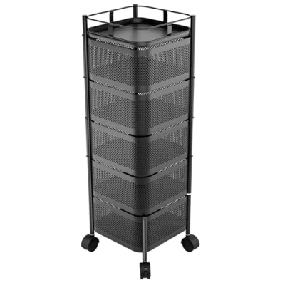 Immagine di joukares Scaffale rotante per cucina, 5 ripiani frutta e verdura, con ruote, carrello da organizer frutta, generi alimentari, mais, patate, cipolle, nero, strati