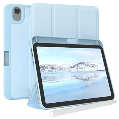 Immagine di EAZY CASE custodia con portapenne per iPad Mini 6 2021, 8,3 pollici, supporto penna, tablet, cover touchpen smartcase, pieghevole auto sleep wake up, blu