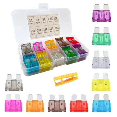 Immagine di Aiqeer 80 Pezzi Auto Standard Fusibile Set, Medio a Lama, con Fusibili Estrattore, per Moto Barche (2A 3A 5A 7.5A 10A 15A 20A 25A 30A 35A)