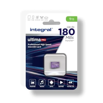 Immagine di Integral 1TB Micro SD Card 8K e 4K Video Lettura 180MB/s scrittura 150MB/s MicroSDXC V30 U3 La nostra più veloce mai scheda