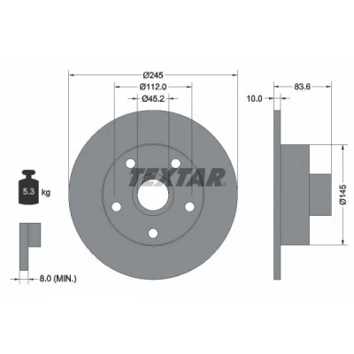 Immagine di TEXTAR PRO 92072103 Disco freno 245 10 05/05 112 pieno rivestito senza bullone fissaggio ruota, con mozzo portaruota AUDI: A4 B5 Avant, Sedan