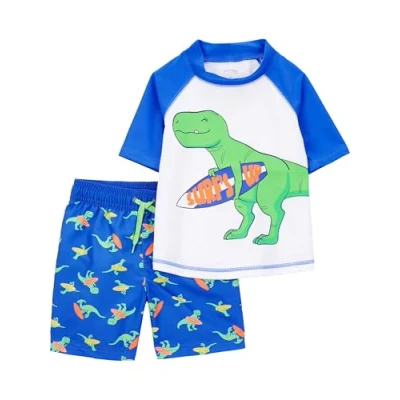 Immagine di Simple Joys by Carter&#039;s Set costume da bagno e rashguard Bambino, Bianco Blu Dinosauri, 5 anni