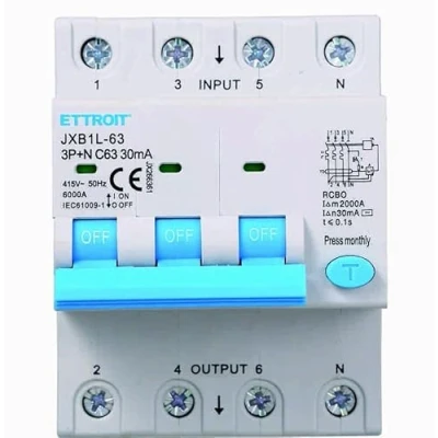 Immagine di ZOREI Interruttore Magnetotermico Differenziale, 3P+N 4.5kA 30mA 380V, Occupa 4 Moduli DIN, Disponibile 16A 25A 40A 63A (3P+N 63A)