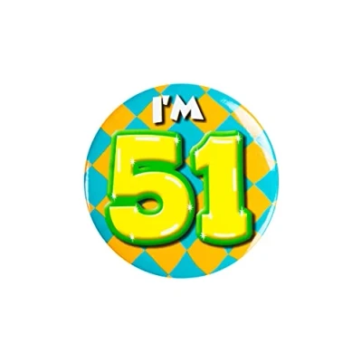 Immagine di PD Party 6014751 Compleanno Distintivo/Spillo Badge Celebrazione Festa I&#039;m 51, Multicolore, 5.5cm Lunghezza x Larghezza 0.5cm Altezza