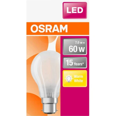 Immagine di OSRAM 4058075114913 LED (monocolore) ERP E (A G) B22d Forma di bulbo 6.5 W = 60 Bianco caldo (Ø x L) 60.0 mm 104.0 1 pz.