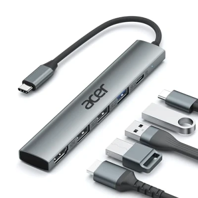 Immagine di Acer Hub USB C, 5 in 1 Adattatore C a HDMI 4K con PD 100W, 3 A, Multiporta per laptop, PC, tablet, iPad Pro, iMac, iPad, iPhone 15/16