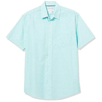 Immagine di Amazon Essentials Camicia in Popeline a Maniche Corte Regular Fit Uomo, Blu Acqua Stampa Foglie, L
