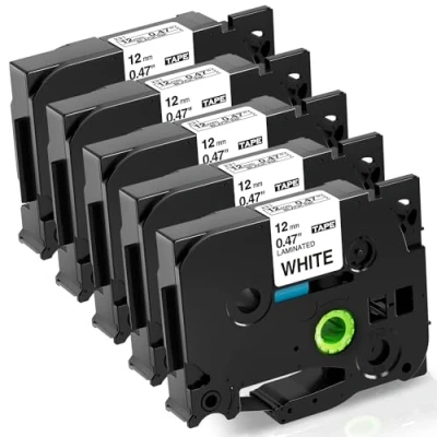 Immagine di Nastro per Etichette Fimax Compatibile In sostituzione di Brother P touch Laminato Tape Cassetta TZe 231 12mm PT H107B H105 H200 H100LB H100R 1000 1010 P300BT H110 (Bianco, 5Pz.)