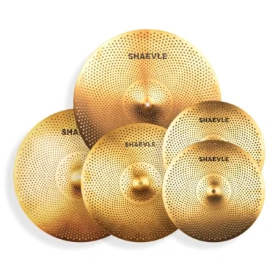 Immagine di SHAEVLE Confezione di piatti a basso volume Golden Mute Cymbal 14 &quot;Hi hat+16 &quot;Crash+18 &#039;Crash+20&quot; Ride Quiet Drum Pack per la pratica