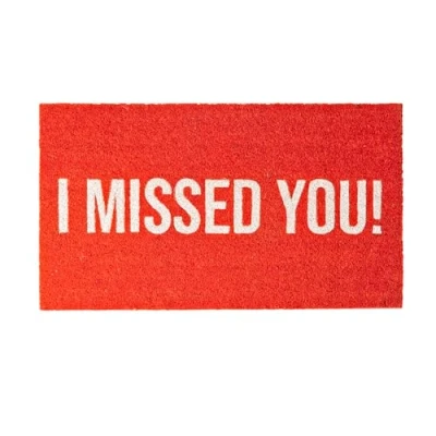 Immagine di Fisura Zerbino d’ingresso “I missed you in fibra di cocco con base antiscivolo PVC. Tappeto interno rosso dipinto a mano messaggio divertente. Dimensioni: 70 cm x 40 cm.