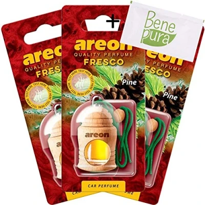 Immagine di AREON Deodorante per auto, profumo fresco, 4 ml, di pino, diffusore da appendere con coperchio in legno naturale, lunga durata, set 3