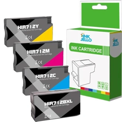 Immagine di Inkjello Cartuccia d&#039;inchiostro compatibile 3ED71A Ricambio per HP 712 DesignJet T650 T630 T250 T230 T210 3ED67A 3ED68A 3ED69A Nero Ciano Magenta Giallo (confezione da 4)