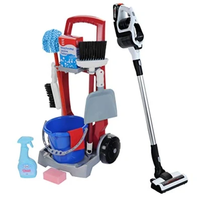 Immagine di klein Theo 6096 Carrello delle pulizie I 9 accessori tra cui aspirapolvere giocattolo, scopa, mocio, secchio e molto altro Giocattoli per bambini dai 3 anni in su