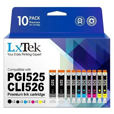 Immagine di LxTek Compatibile per Canon 525 526 PGI CLI Cartucce d&#039;inchiostro Pixma IX6550 MX715 MX885 IP4850 IP4950 IP6550 MG5120 MG5150 MG6150 MG6250 MG8150 (PGBK Nero Ciano Magenta Giallo, 10 Pack)