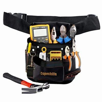 Immagine di Copechilla borsa porta attrezzi nera con cintura regolabile, resistente e professionale, materiale di tela oxford addensato, per elettricisti, tecnici