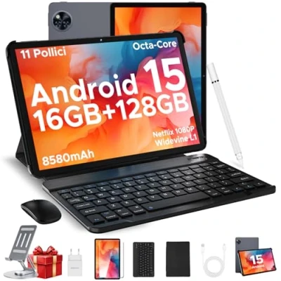 Immagine di DOOGEE U11 2025 Newest Tablet 11&#039;&#039; Android 15 16GB+128GB/2TB TF Octa Core, 90Hz Display, 8580mAh Tablet, in Offerta 5G WiFi, 13MP con Tastiera&amp; Mouse&amp; Penna&amp; Case Grigio
