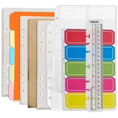 Immagine di DY.2ten Set di ricariche per quaderni A5 a 6 fori (ricariche carta griglia + foderata kraft fogliare vuota) 180 fogli/360 pagine (45 fogli ogni tipo)