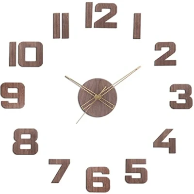 Immagine di PRIM Veneer orologio grande da parete 3D fai te in legno di quercia, numeri 3D, senza ticchettio, scuro, DIY 60 100 cm, bruno scuro