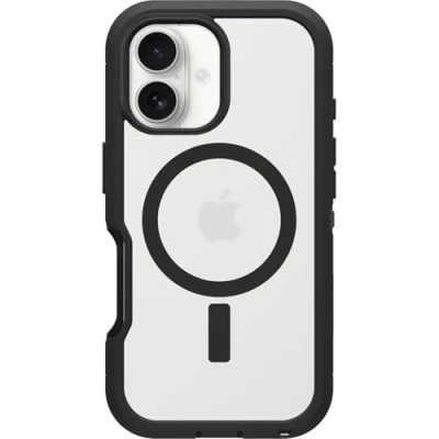 Immagine di OtterBox cover per iPhone 16 Defender Series XT MagSafe, resistente a shock e cadute, ultra robusta, testata 7x vs le norme anti caduta MIL STD 810G, Trasparente/Nero, Senza Retail Package