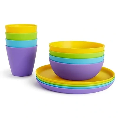 Immagine di Munchkin Set da pranzo per bambini, 12 pezzi, include 4 tazze, ciotole e piatti