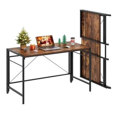Immagine di Dripex scrivania pieghevole, grande per computer, tavolo in PC, 50 x 110 cm, salvaspazio, casa, ufficio, studio (retro marrone)