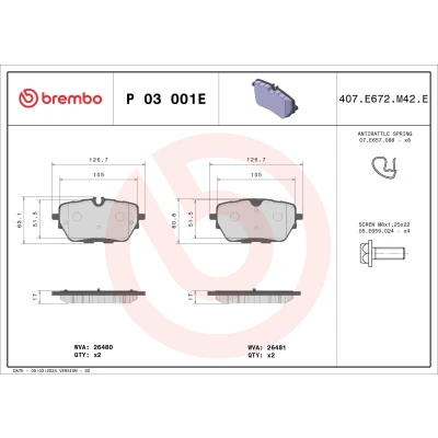 Immagine di BREMBO Kit pastiglie freno predisposto per visualizzazione avviso usura P 03 001E